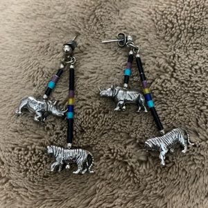 Vintage 90s Sterling Silver🐅 tigers & 🦏 rhinos earrings